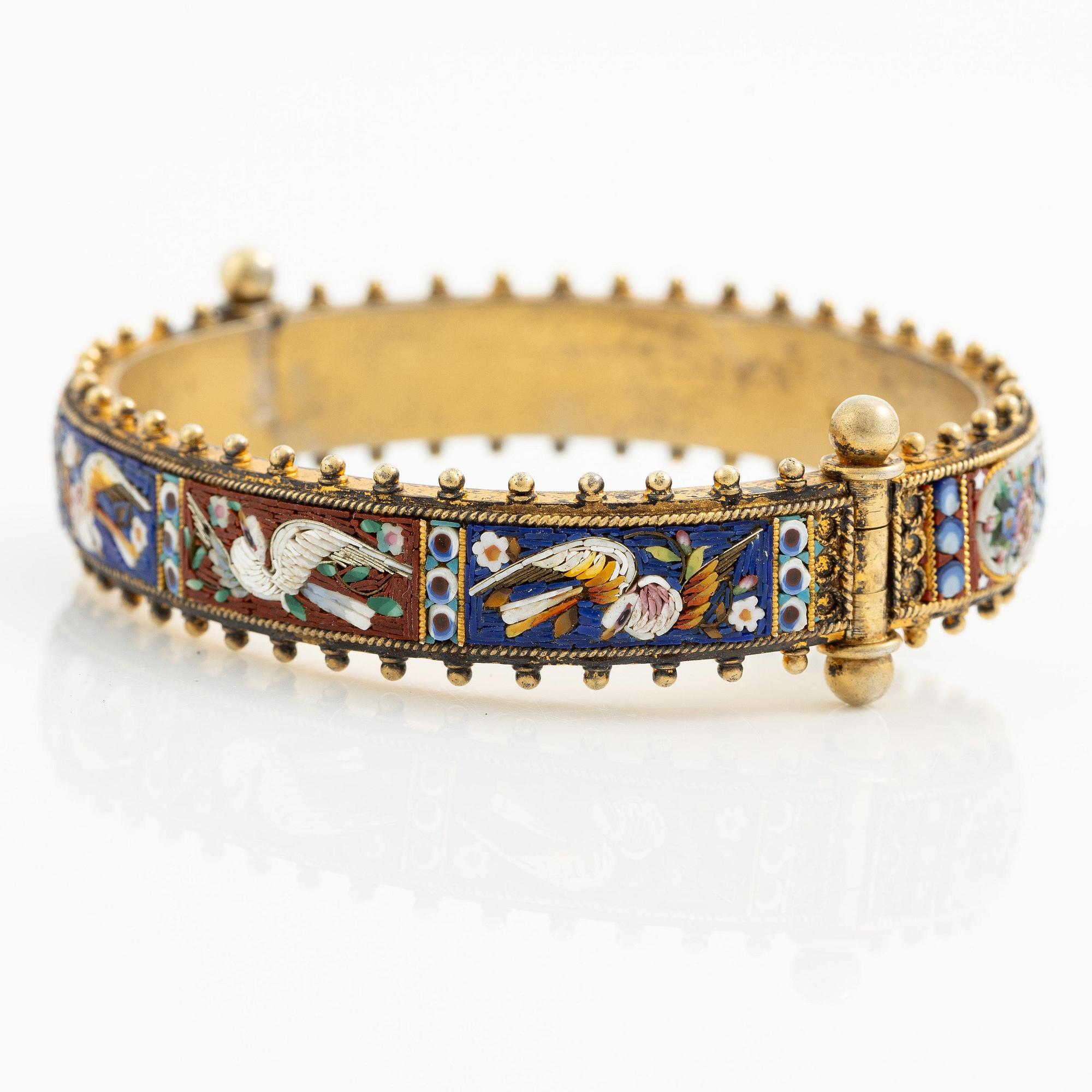 A gold plated micromosaic bangle, Victorian.