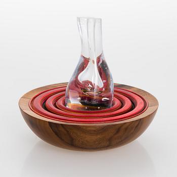 ALEKSI PUUSTINEN, A 'Pisara' (Drop) glass vase on a wooden base, signed.