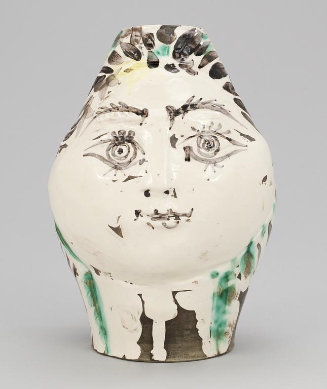 A Pablo Picasso faience jug, ´Tête de femme couronnée de fleurs´, Madoura, Vallauris, France 1954.