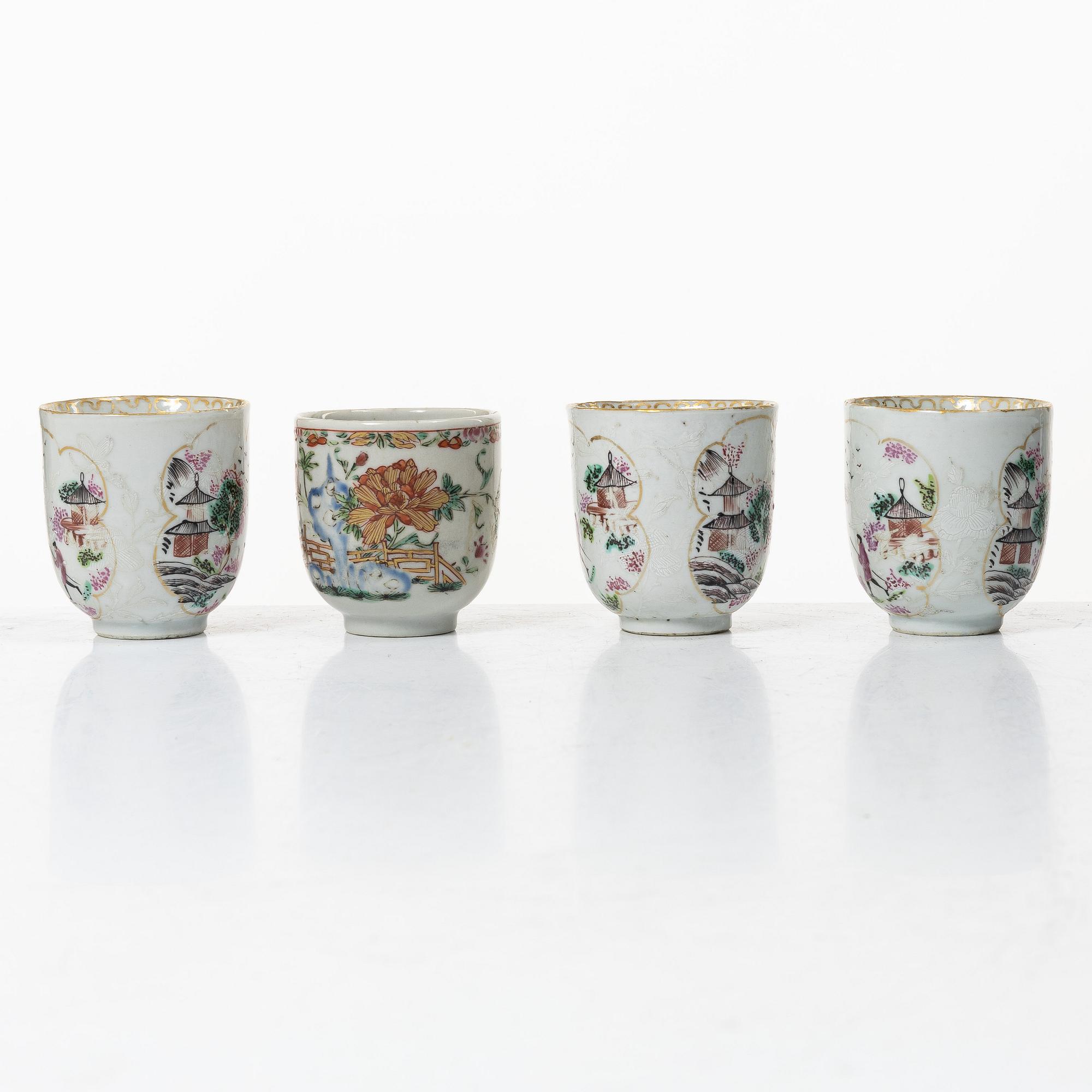A group of 12 famille rose cups, Qing dynasty, Qianlong (1736-95).