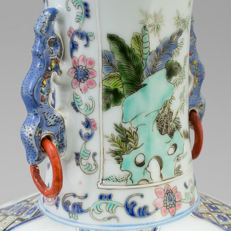 A chinese 20th century famille rose vase, republic style, with Qianlong six character mark.