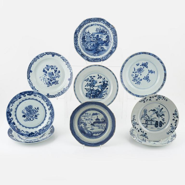 Nine Blue and White Porcelaine Plates, China, 18th-19th century.
