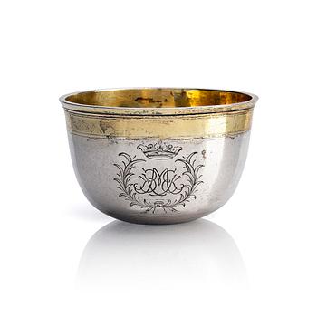 205. Jacob Fleischmann, tumlare, delvis förgyllt silver, (verksam i Arensburg 1675-1698, Estland). Barock.