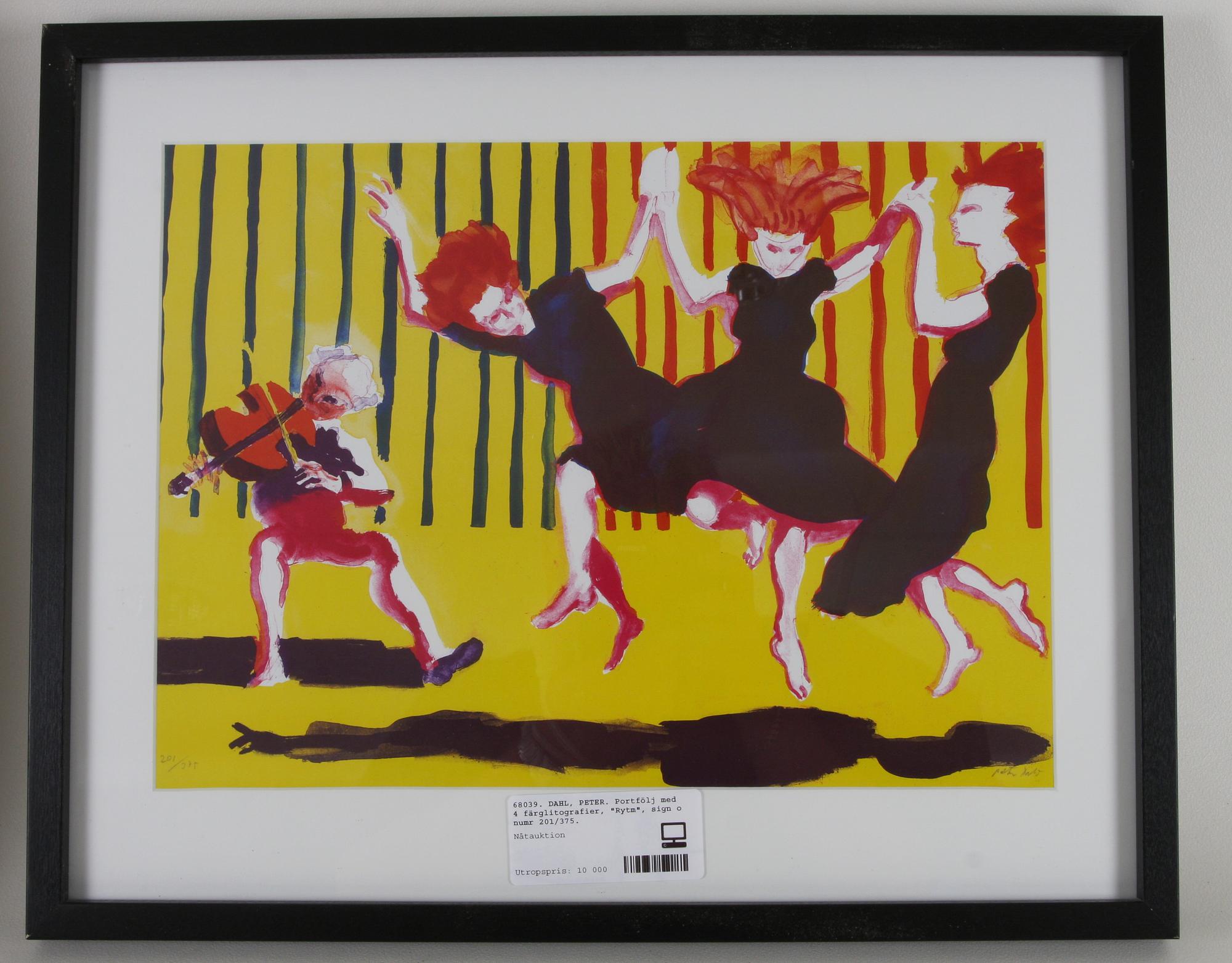 DAHL, PETER. Portfölj med 4 färglitografier, "Rytm", sign o numr 201/375.