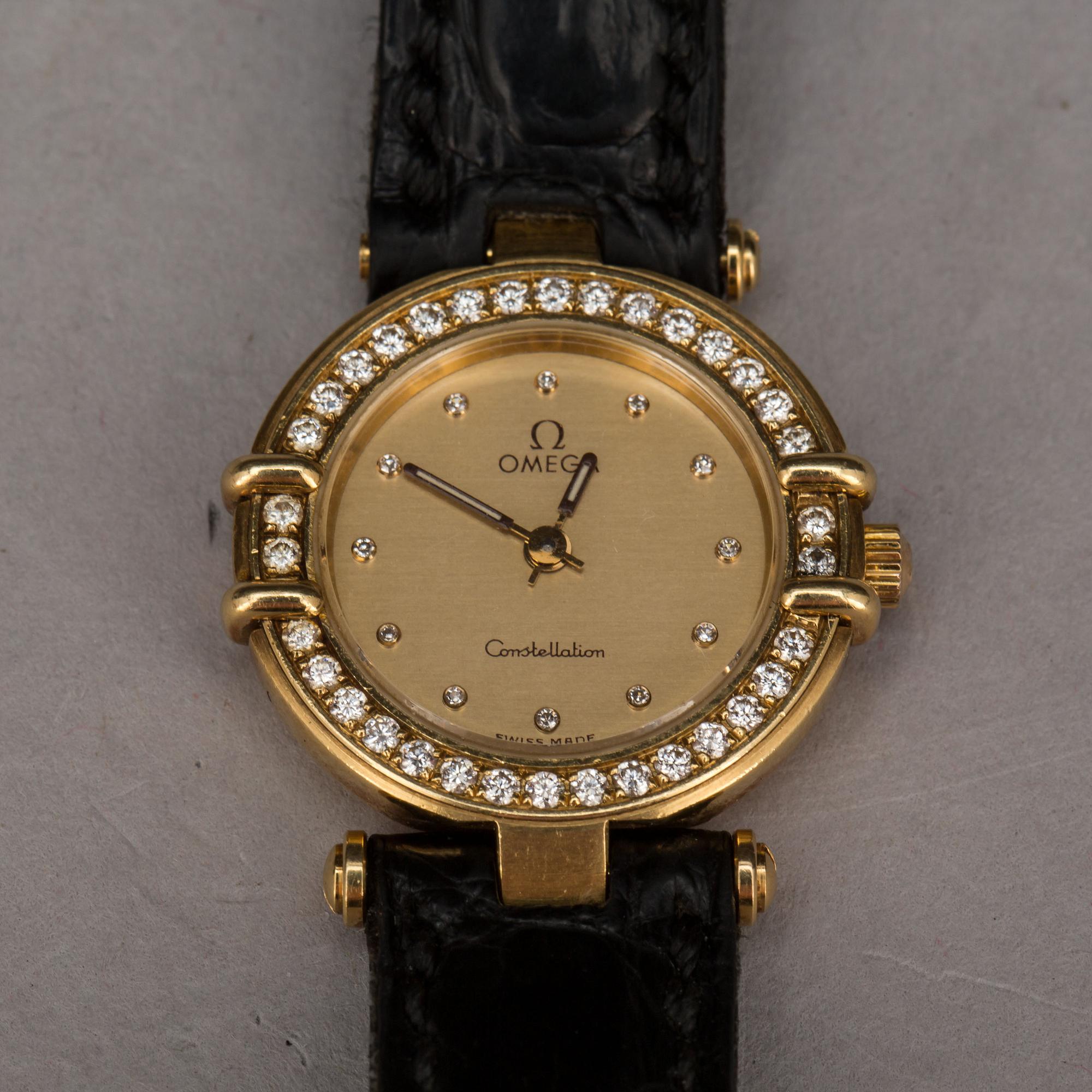OMEGA, Constellation, quartz, guld/stål med åttkantslipade diamanter, ca 1990-tal.