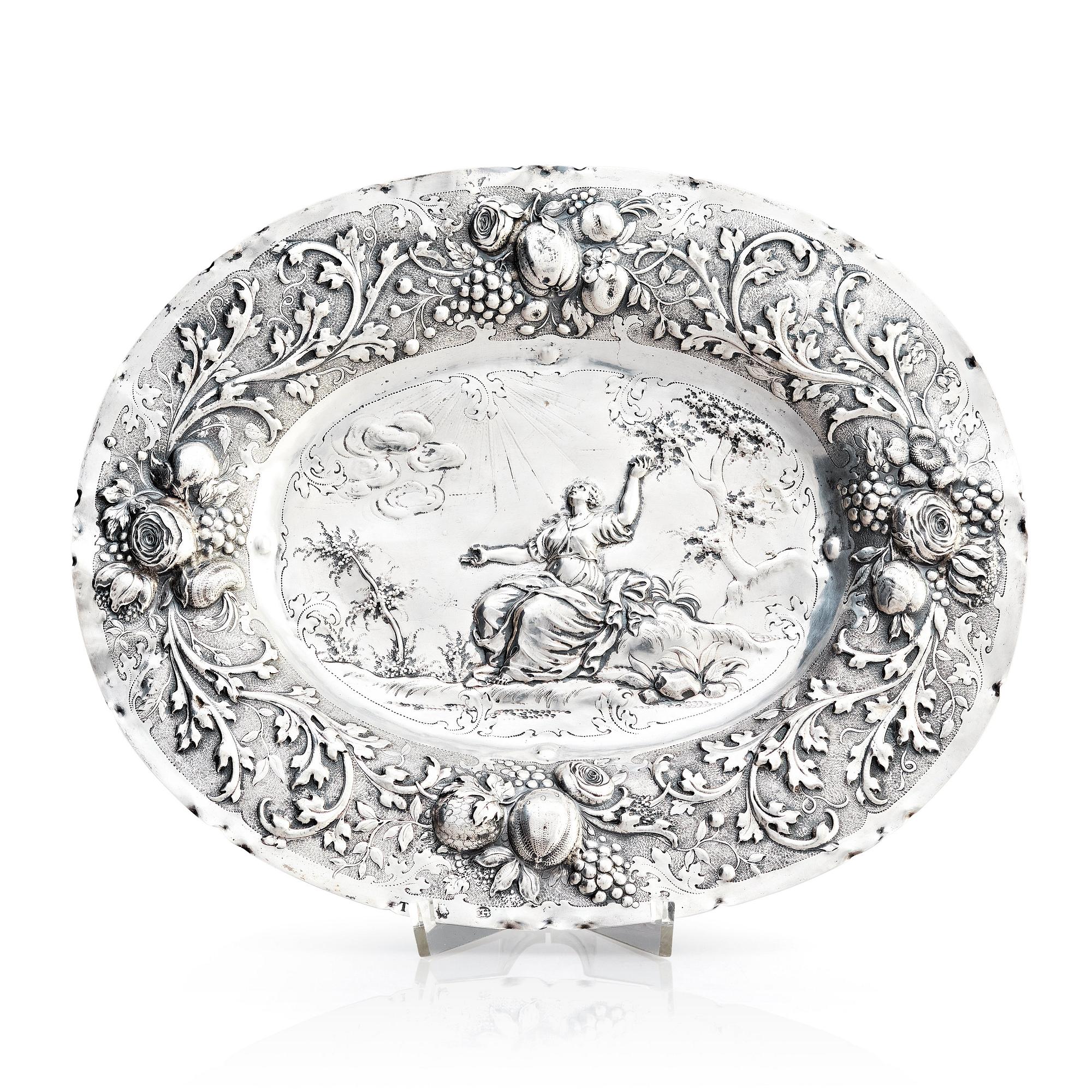 Christian Henning, presenterfat, silver, Stockholm 1707. Barock.