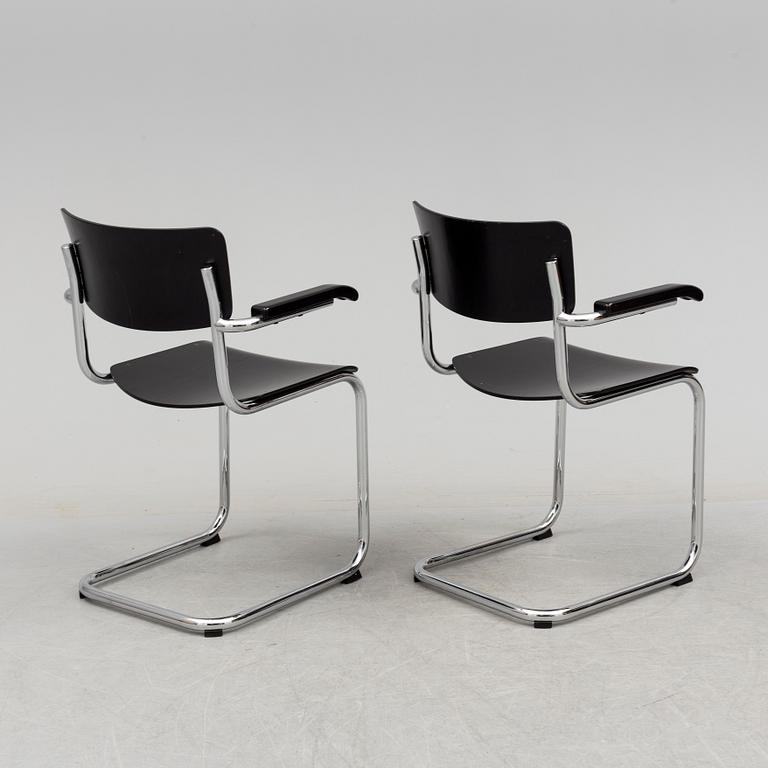 MART STAM, a pair of 'S 43 F' tubular steel armchairs from Thonet, circa 2000.