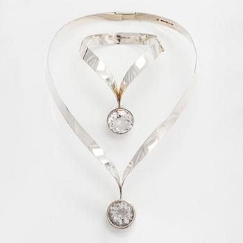 Collier och armband, fasettslipad bergskristall, silver, Kaunis Koru 1972.
