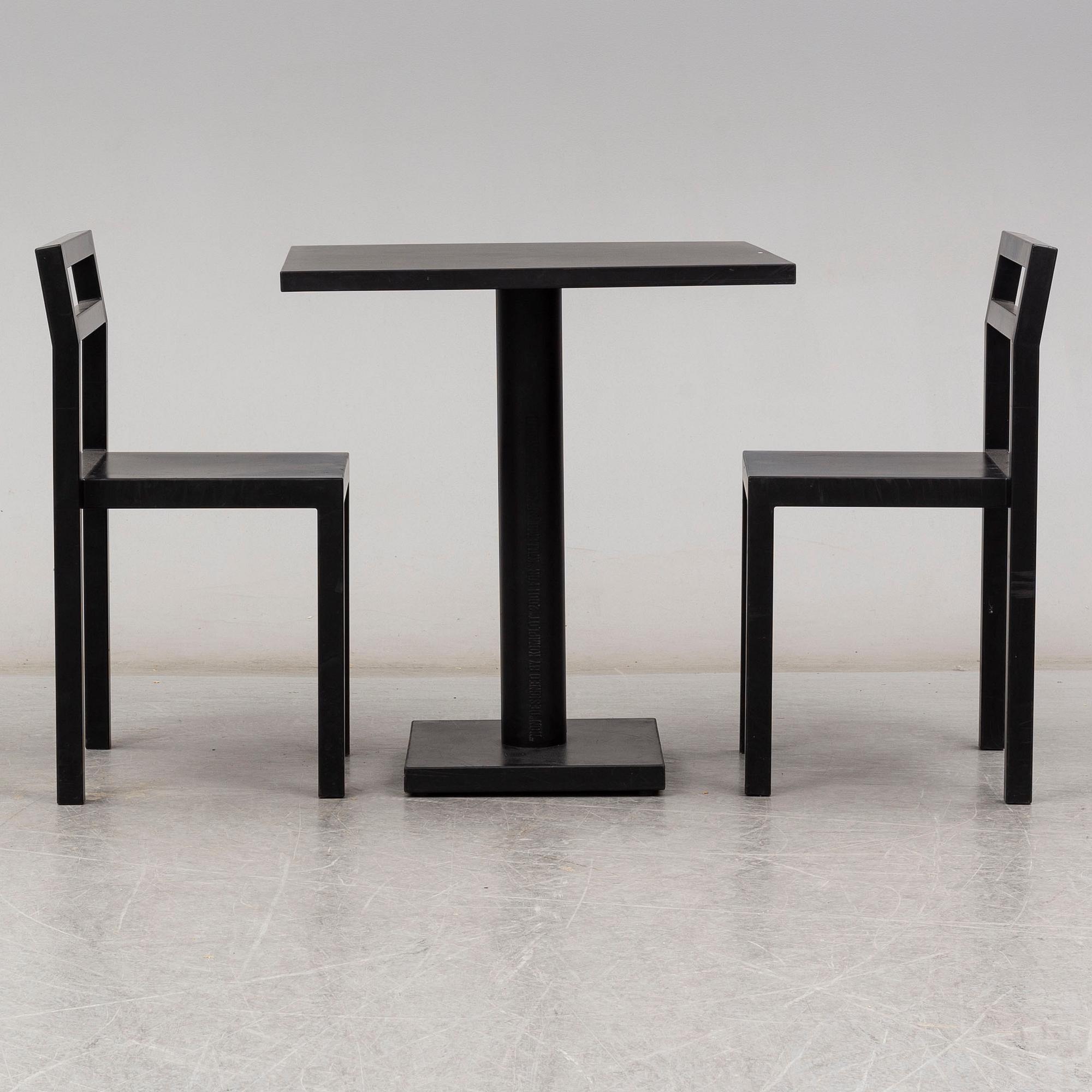 BORIS BERLIN/POUL CHRISTIANSEN, a 'Non' table with two chairs by Komplot design for Källmo.