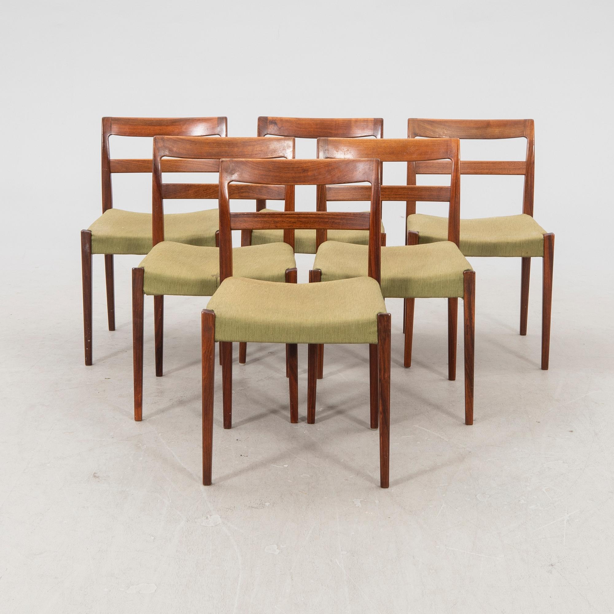 A Nils Jonsson jakaranda dining group 7 pcs Troeds Bra Bohag, Bjärnum, mid-20th century.