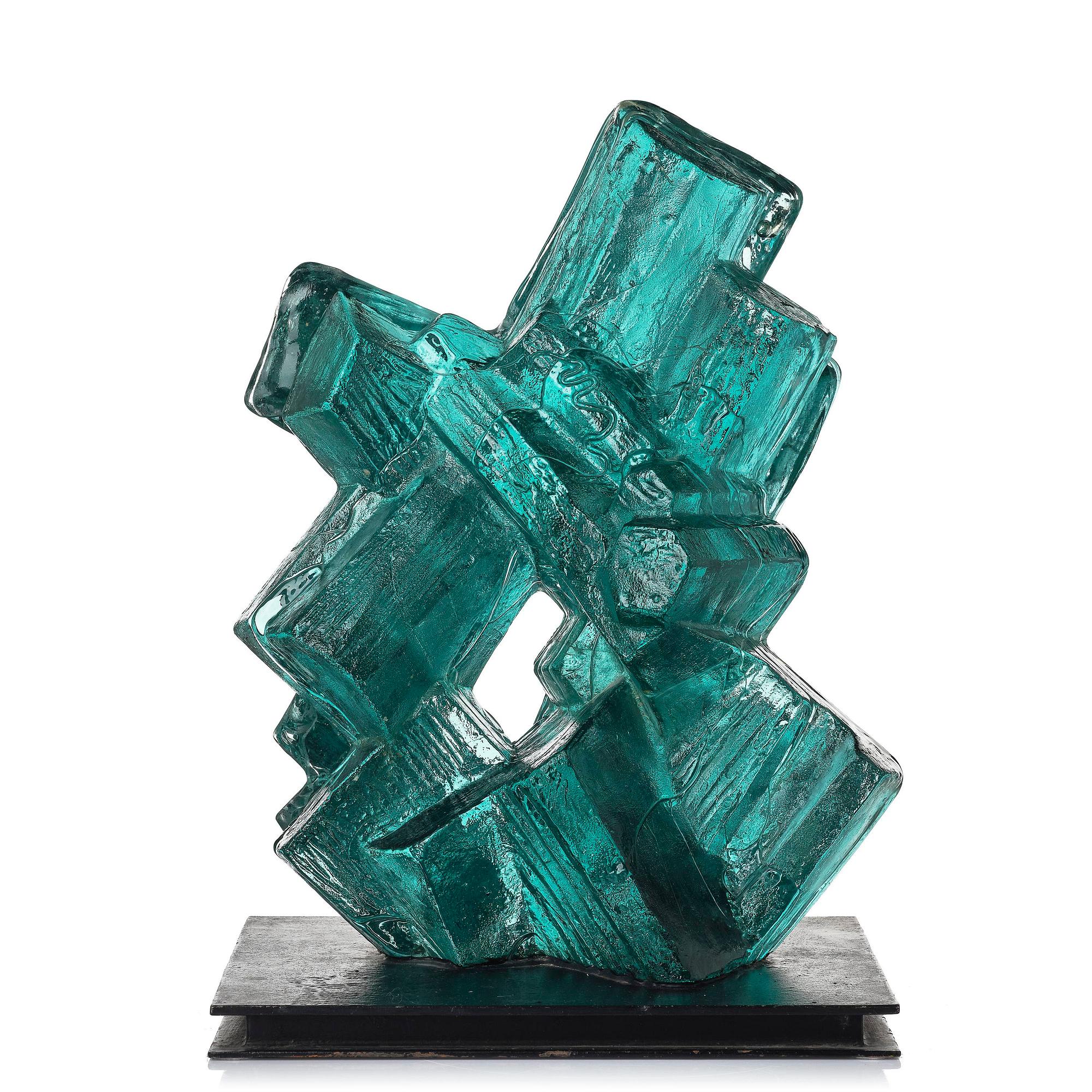 Edvin Öhrström, "Kristallisk komposition" (Crystalline composition), a cast glass sculpture, Lindshammar Glassworks, ed. 1/7.