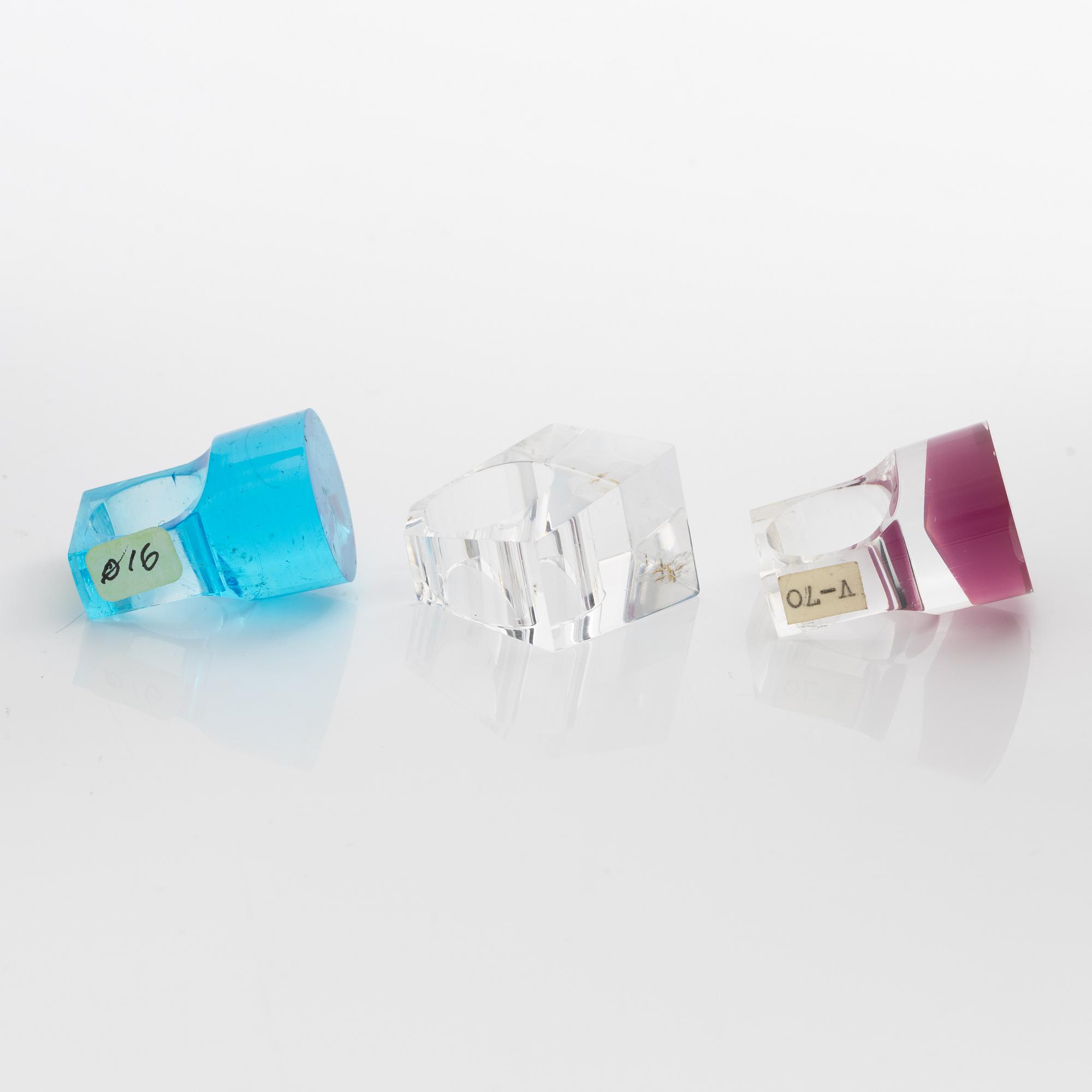 Siv Lagerström, tre ringar akrylplast, 1970-tal.