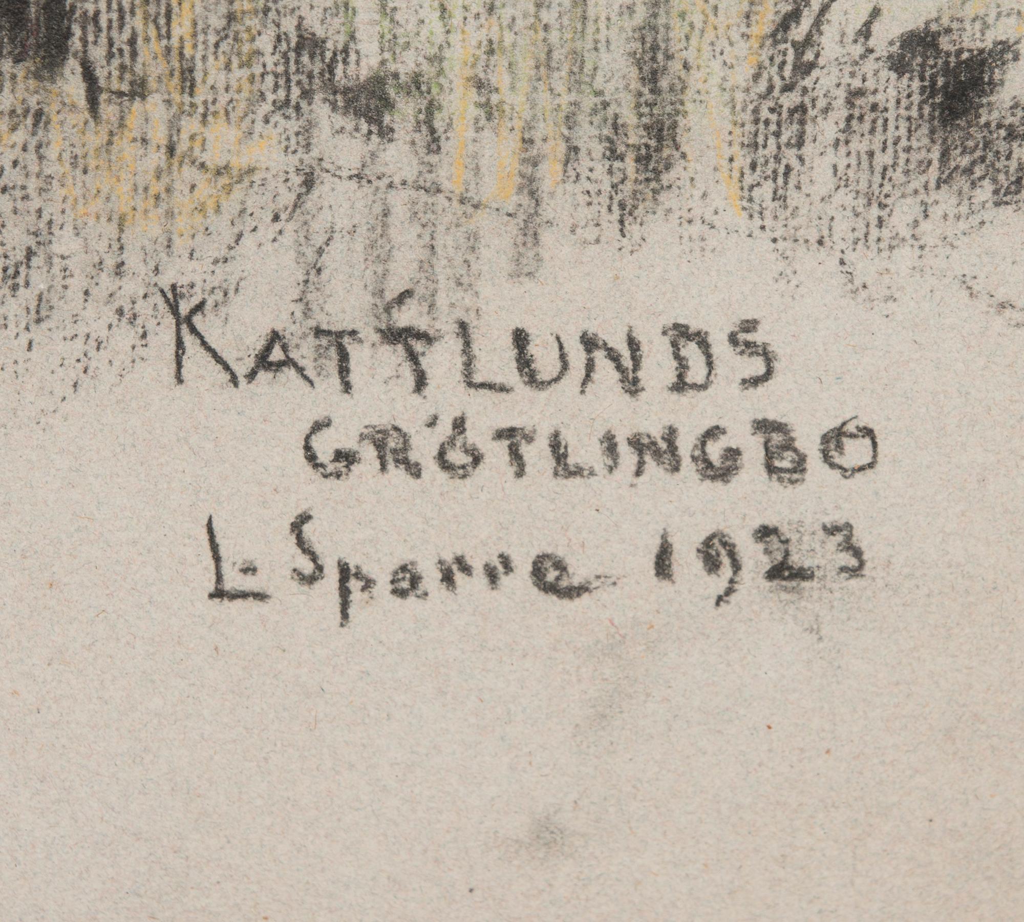LOUIS SPARRE, pastelli, signeerattu, merkitty Kattlunds Grötlingbo, ja päivätty 1923.