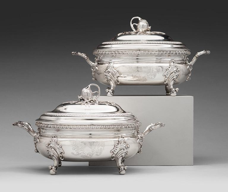 A pair of English mid 18th century tureens, mark of Edward Wakelin, London 1755.