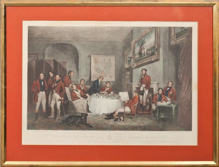 GRAVYR, efter  Sir Francis Grant, "The Melton Breakfast", gravör Rowland Errington, 1800-tal.