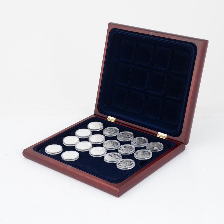 Commemorative coins, 17 pcs, sterling silver, Kingdom of Sweden, Swedish Mint, Eskilstuna.