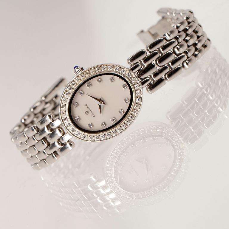 ARMBANDSUR, dam. Candino. Kvartsurverk. Stål, pärlemor, syntetiska ädelstenar.