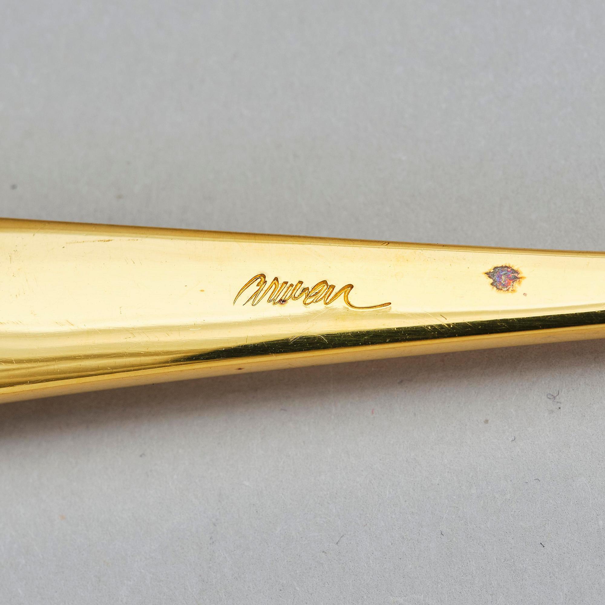 Arman (Armand Pierre Fernandez), A gilded sterling silverware set, model 'Violin', 116 pieces, Tétard Frères, Paris, France 1973, no 12/99, design Arman.