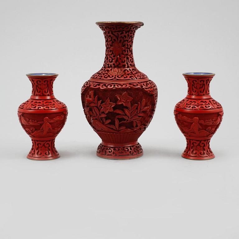 VASER 3 st, lackarbete, Kina, 1900-tal.