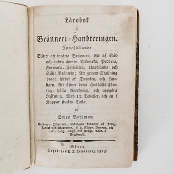 BOK, "Lärobok i bränneri-handteringen" av Sven Brisman, Skara, 1813.