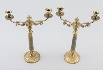 KANDELABRAR, 1 par, mässing, 1800-talets andra hälft.