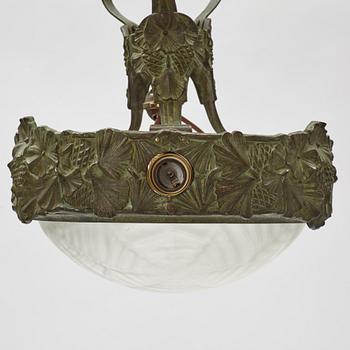 A patinated bronze Jugend ceiling light from Böhlmarks, 1907-24.