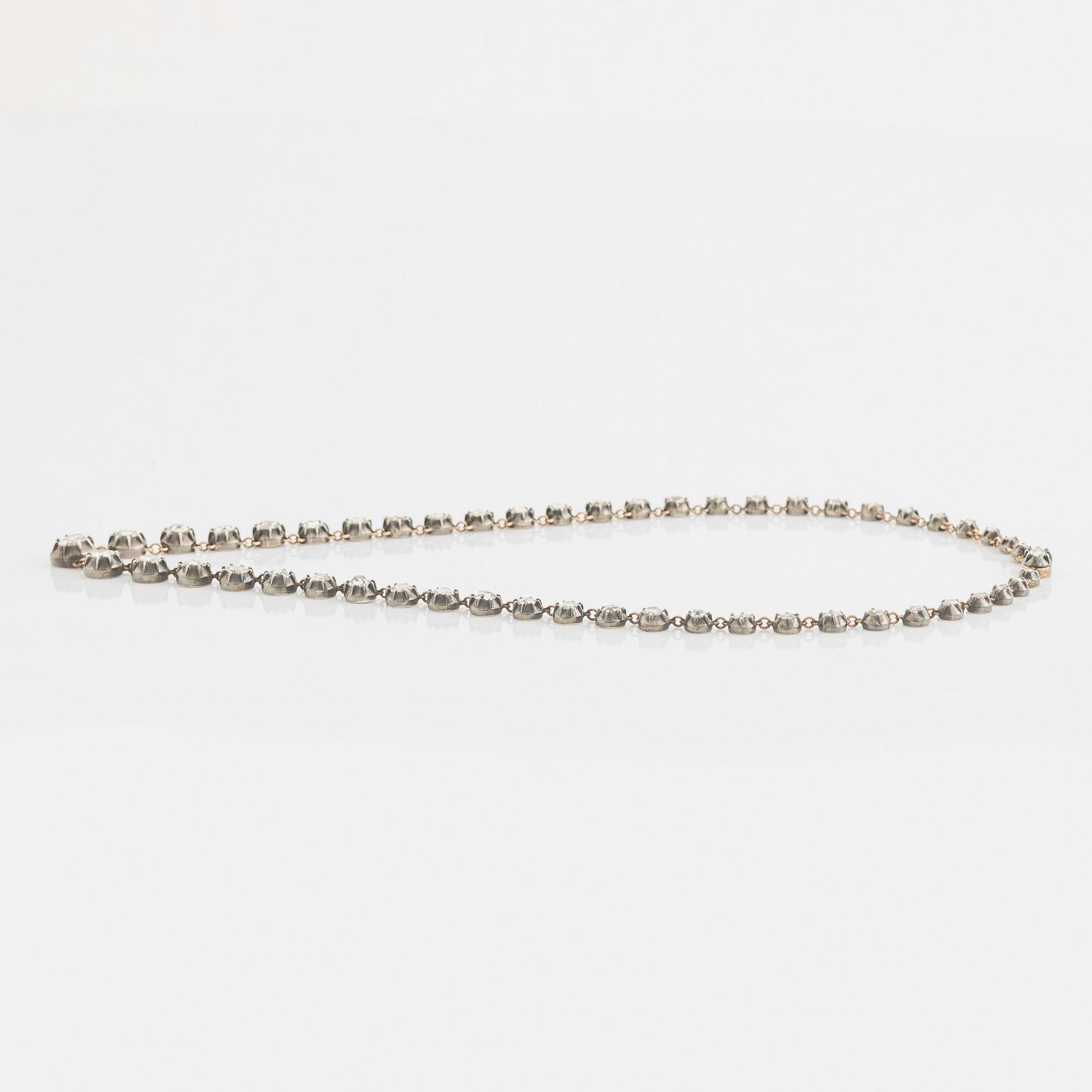 Collier silver och guld med gammalslipade diamanter, 1800-tal.