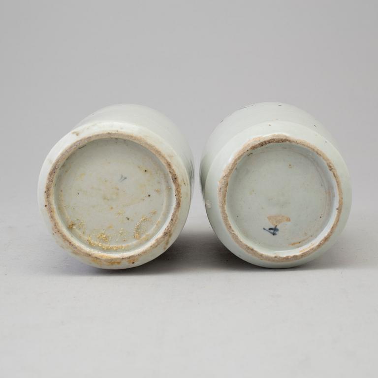 Two Japanese porcelain soy and sake bottles, probably 19th century.