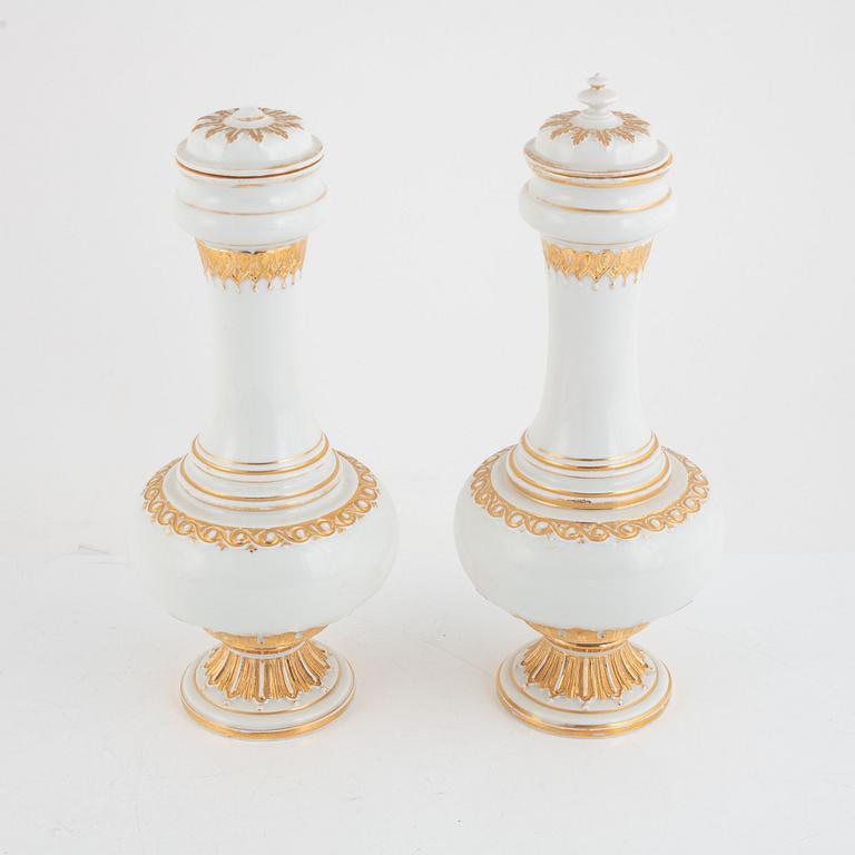 Meissen, covered urn vases, a pair, circa 1800.