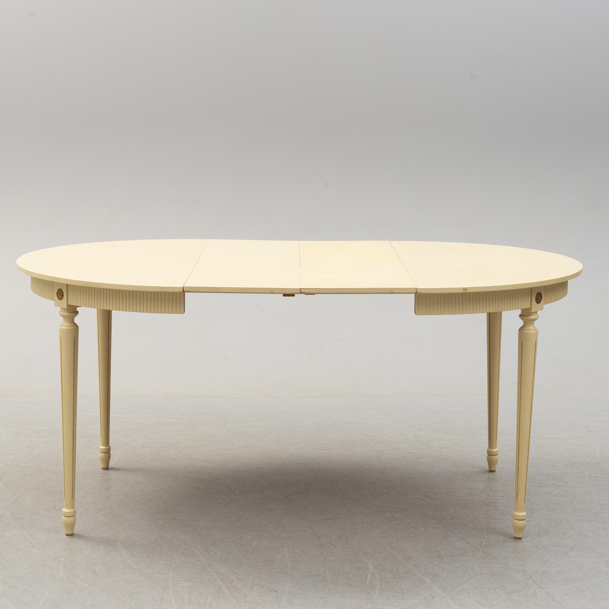 A set of six chairs and a dining table, gustavian style, late 20th century.
