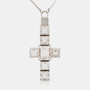 127. Wiwen Nilsson, a necklace with cross-shaped pendant, sterling with facet cut rock crystals, Lund Sweden 1938.