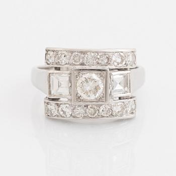 Brilliant-cut, old-cut brilliant and step-cut diamond ring.