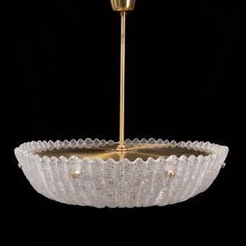 Orrefors, a brass and glass ceiling light, second half of the 20th century.