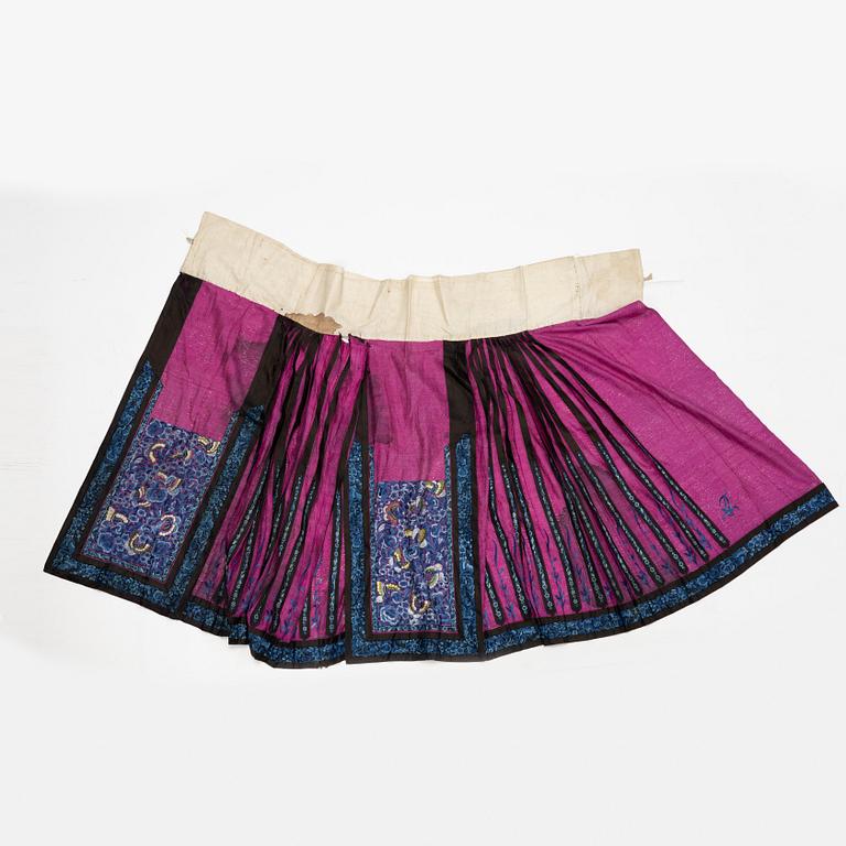 Two Chinese embroidered silk skirts, Qing dynsty, beginning of the 19th century.