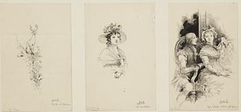 Carl Larsson, 6 drawings, signed C.L, Indian ink and hightening white mounted on cardboard.