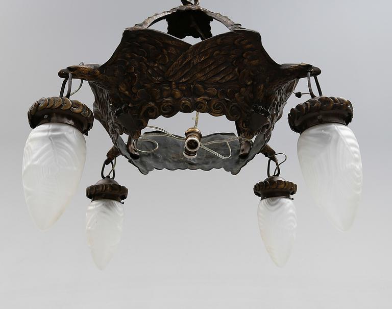 TAKLAMPA, jugend, Alice Nordin, tillskriven, för Böhlmarks Lampfabrik, 1910/20-tal. Höjd ca 110 cm.