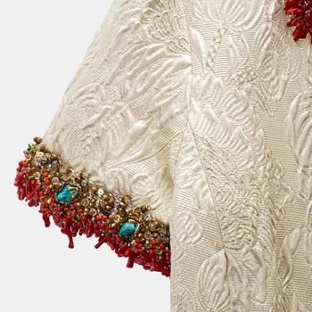 Balenciaga, a silk dress with turquoises and coral, size 36.