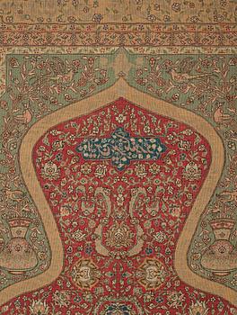 Matta, antik silke Kum Kapi med metallbroschering, Istanbul omkring 1910, "Sultan's Head Prayer" design.