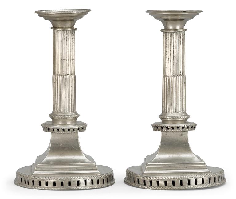 A pair of late Gustavian pewter candlesticks by G. F. Baumann.
