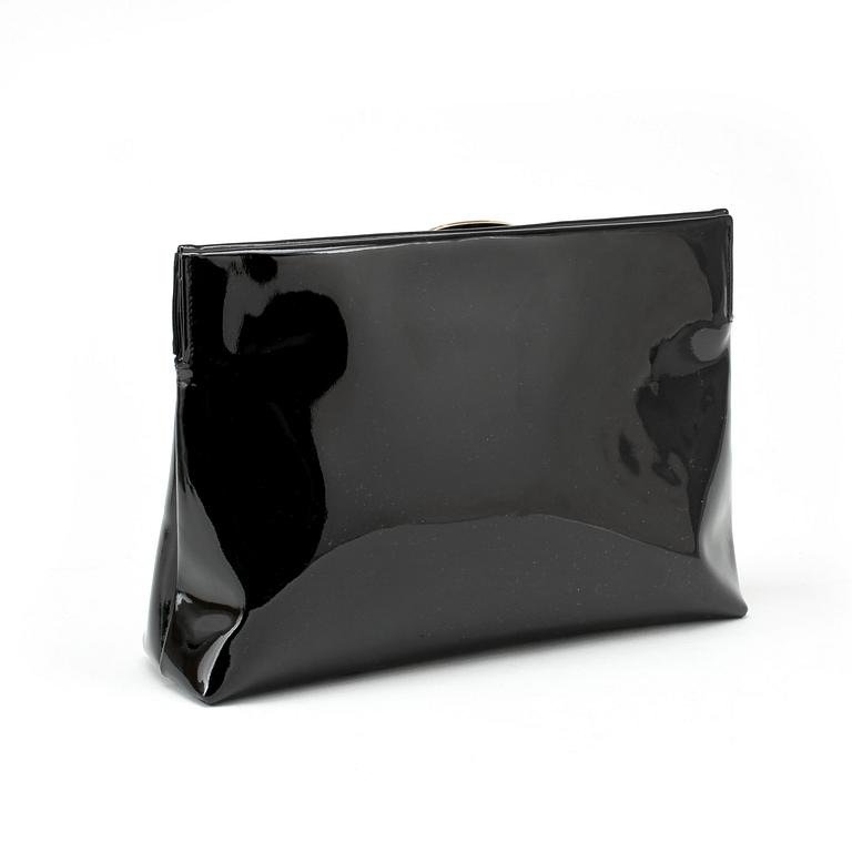SALVATORE FERRAGAMO, a black patent leather eveningbag /clutch.