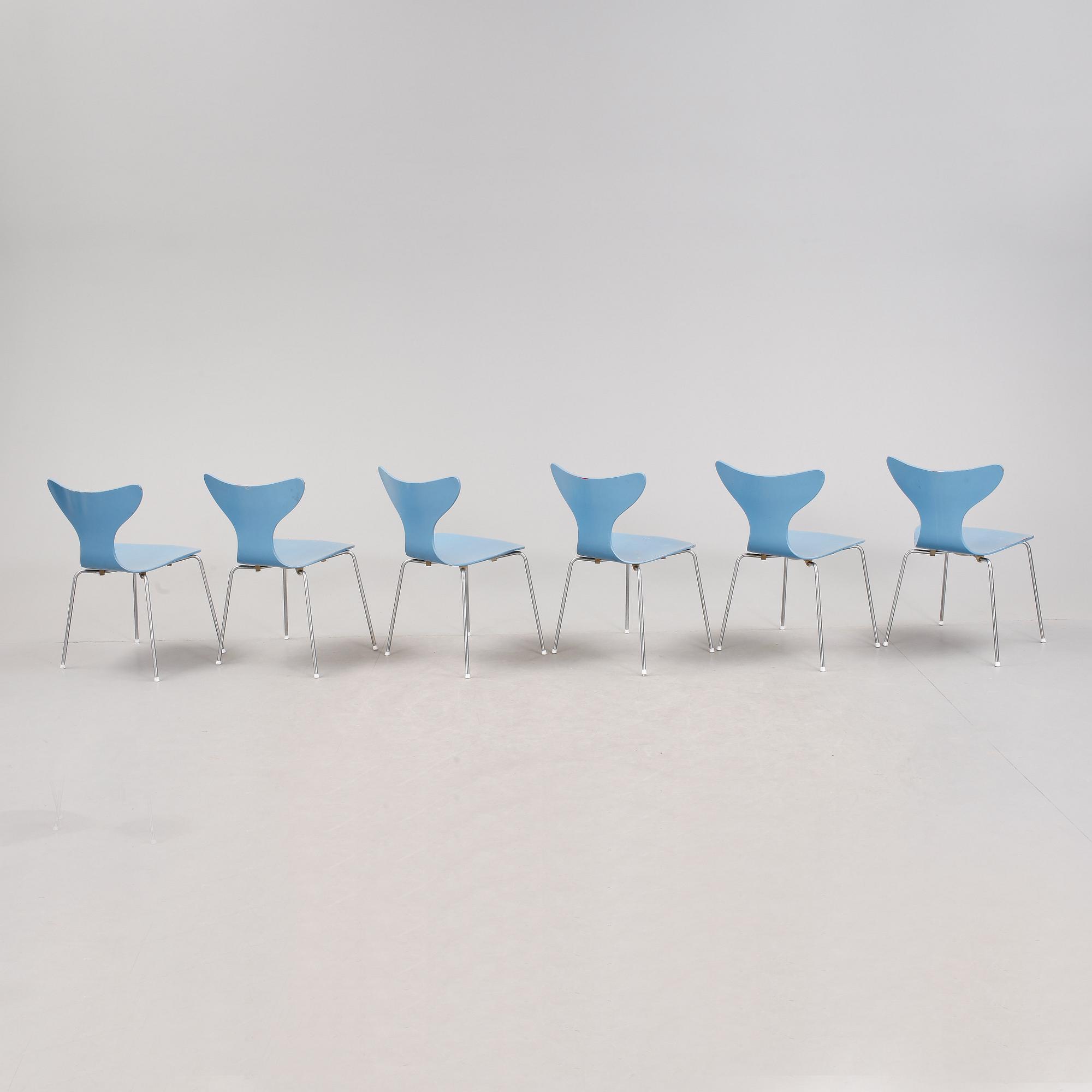 STOLAR, 6 stycken, "Liljan", Arne Jacobsen, 1970-tal.