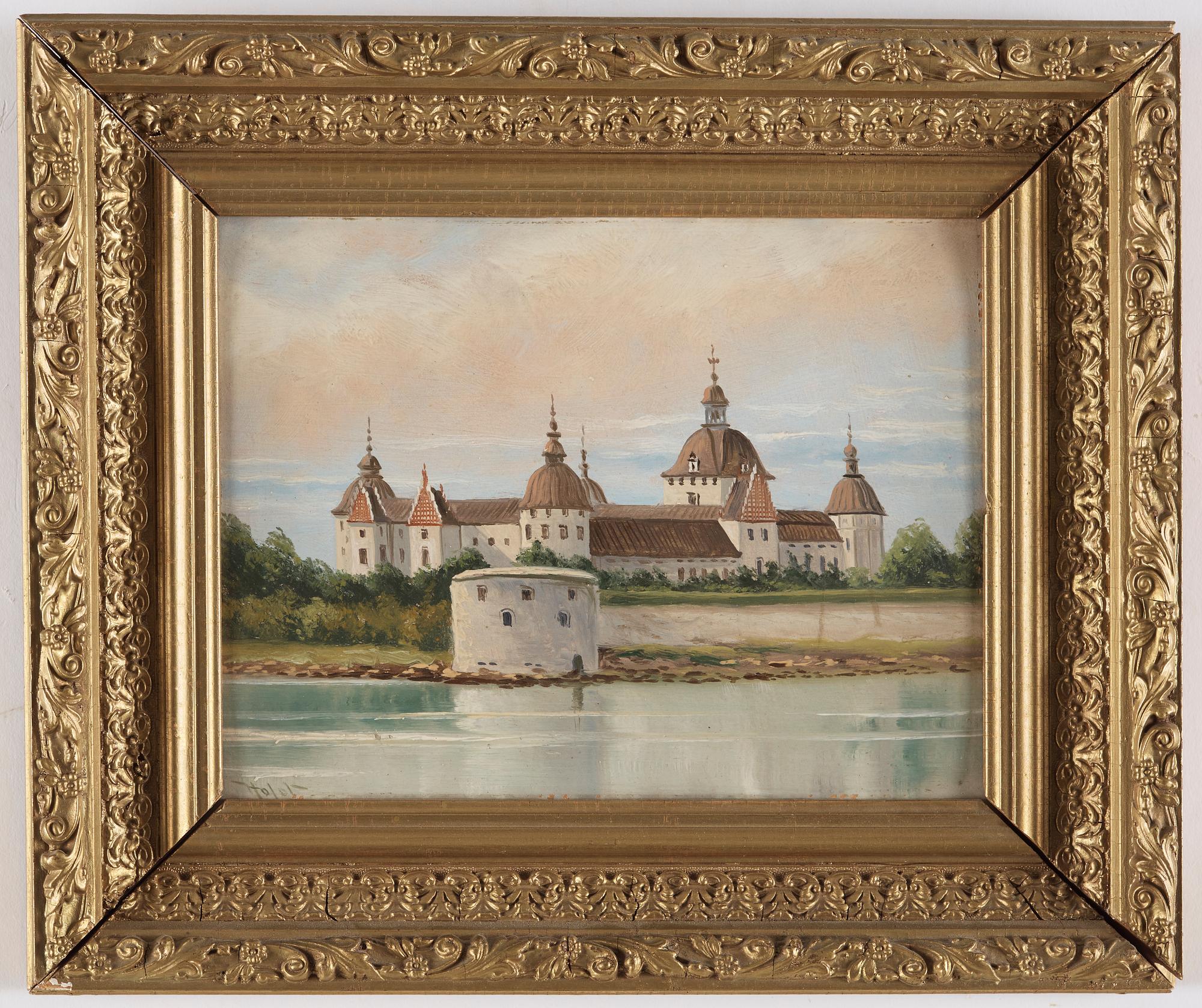 Unknown artist, oil on paper, unclear signature.