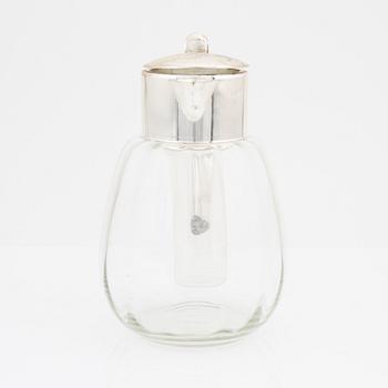 Lemonadkanna / cocktailkanna, glas och vitmetall, 1900-tal.
