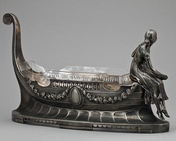 JARDINJÄR, nysilver samt glas, art deco, 1920-tal.