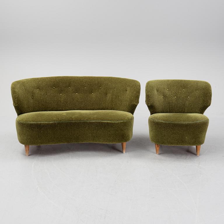 A sofa and easy chair, 1940s/50's.