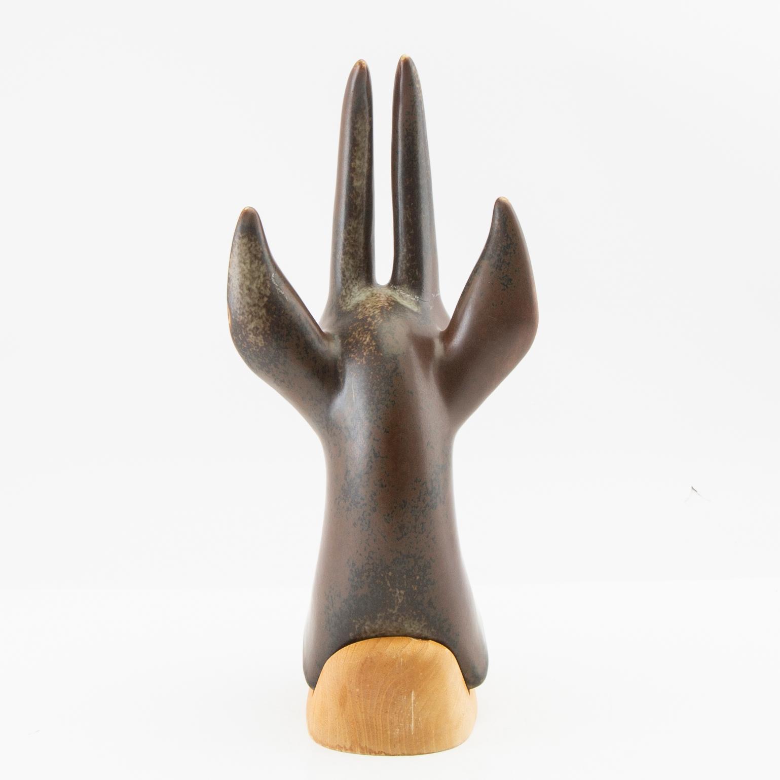 Gunnar Nylund, skulptur "Bockhuvud", Rörstrand unik stengods.