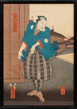UTAGAWA KUNISADA (TOYOKUNI III), tillskrivna, 3 st, träsnitt, signerad i trycket.