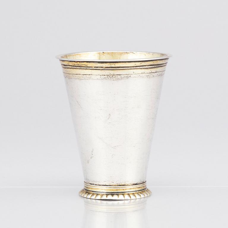 A Swedish early 18th Century parcel-gilt silver beaker, marks of Erik Bengtsson Starin, Stockholm 1709.