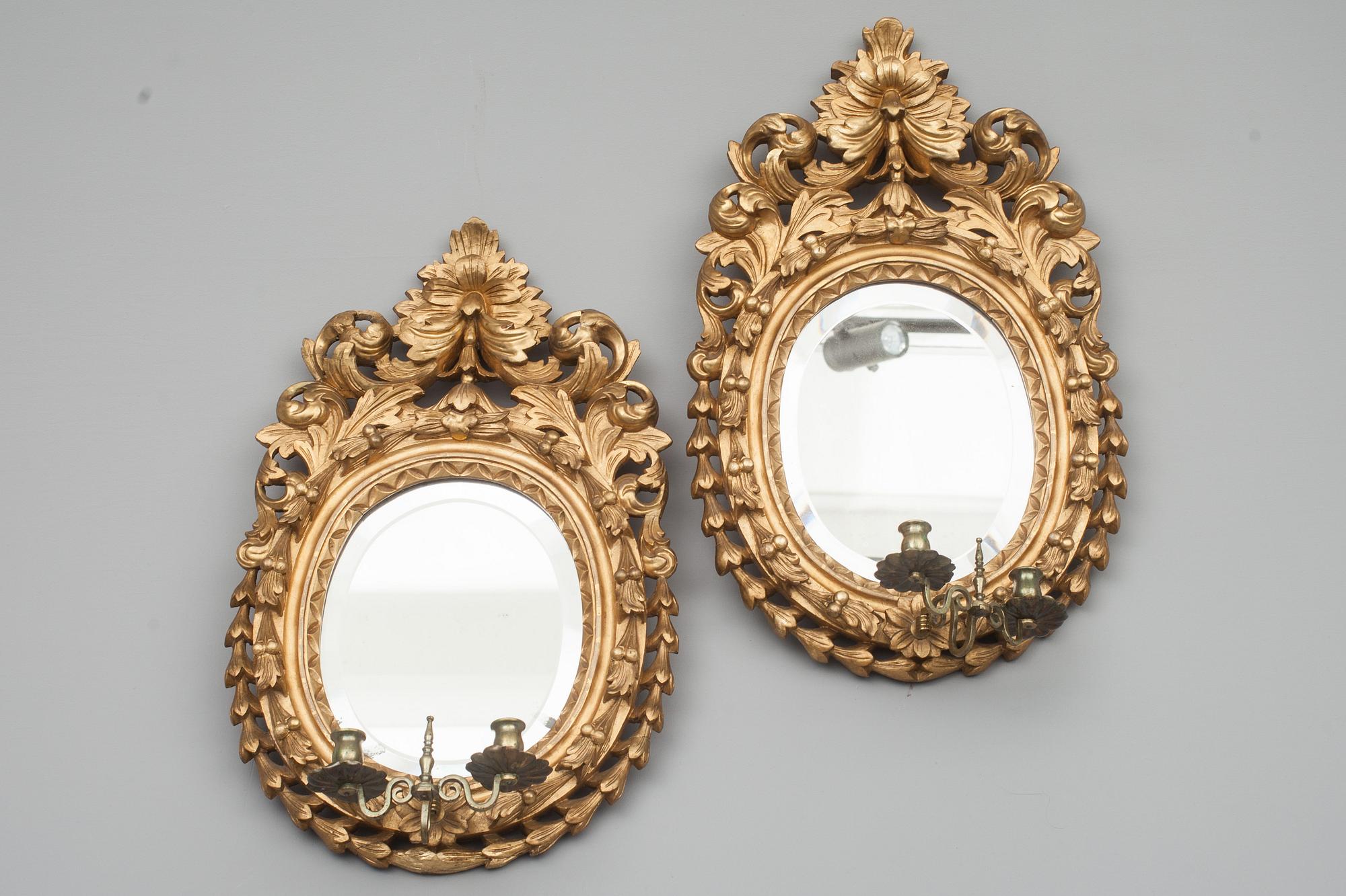 SPEGELLAMPETTER, ett par, barockstil. 1800-tal.