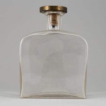 FIRMA SVENSKT TENN, a blasted glass bottle with a Björn Trägårdh pewter and brass stopper, Stockholm 1930's.